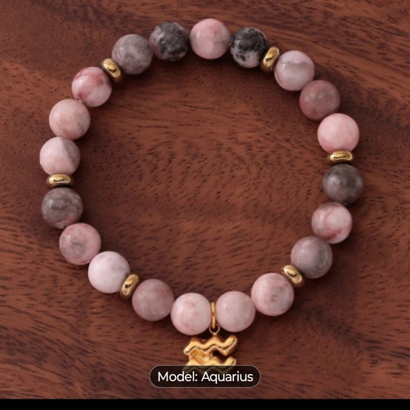 Jewelry - Aquarius Pink Stone Zodiac Bracelet with Gold Charm